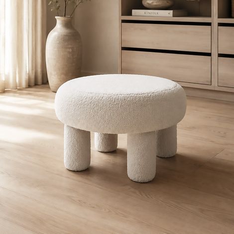 POUF/TAVOLINO DIAM. CM 60 H. 39 IN TESSUTO EFFETTO BOUCLE' BIANCO