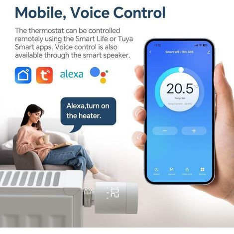 Thermostatique Connectée et Intelligente, WiFi Vanne Thermostatique Radiateur,Tête Thermostat Programmable Tuya Thermostat Détection de Fenêtre,Compatible avec Alexa & Google Assistant (1/3)