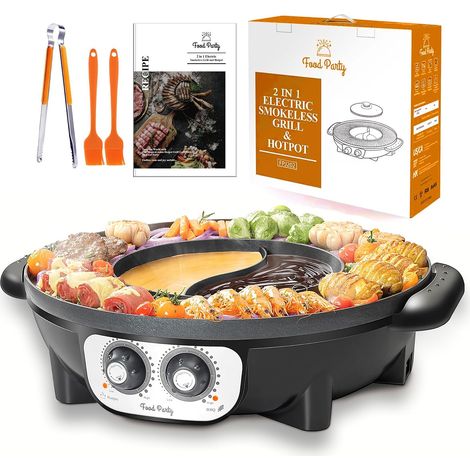 Food Party Hot Pot Electrique Appareil Fondue Chinoise et Barbecue Coréen électrique de Table 220V 2200W 2 in 1 Hotpot Wok BBQ Grill d'intérieur sans Fumée pour 2 à 8 Personnes (1/5)