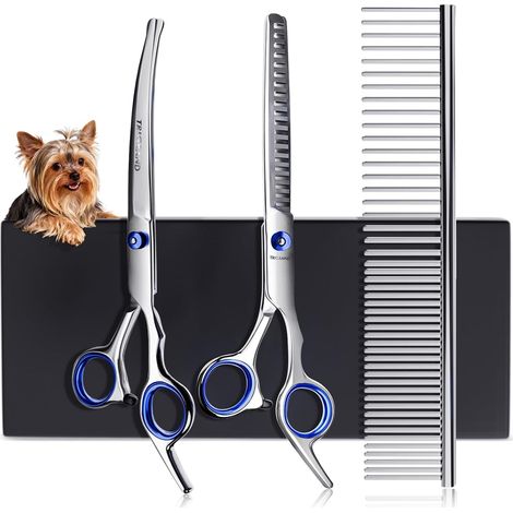 Ciseaux Toilettage Chien, Acier Résistant À La Rouille, Pointes Arrondies Sécurisées, Revêtement en Titane, Pour Chiens Pour Couper Le Visage, Les Pattes Et La Queue (Bleu) (1/5)