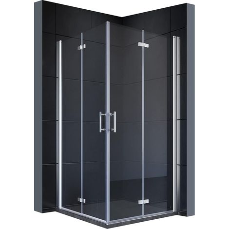 SONNI Duschkabine Eckeinstieg mit Falttür 180º NANO Glas Höhe 195cm beide Seiten faltbar Duschwand Duschabtrennung Chrom 90x90 cm