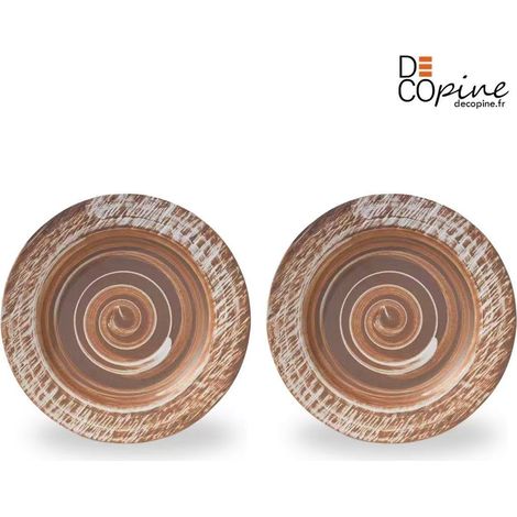 Assiette plate artisanale blanche et brune 27,5x27,5 cmDecopine - Lot de 2 (1/3)