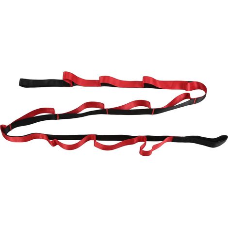 Sangle de Yoga 12 Boucles en Nylon Non Élastique pour Étirement Pilates Gymnastique Rouge