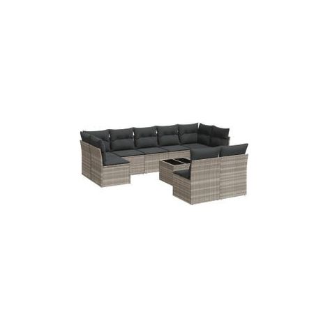 Salon de jardin avec coussins 10 pcs gris clair résine tressée (1/4)
