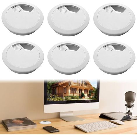 Lot de 6 passe câbles de bureau blanc Gestion professionnelle des câbles pour la maison et le bureau Cache câbles de bureau robuste de 50 mm en plastique ABS (1/5)