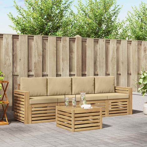 vidaXL Outdoor-Sofagarnitur mit Kissen 5 pcs Weiß und Beige Polyester (1/5)