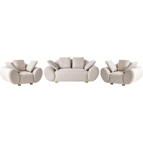 Conjunto moderno de sala de estar tapizado con patas de madera de caucho de tela respaldo acolchado beige claro Ringel