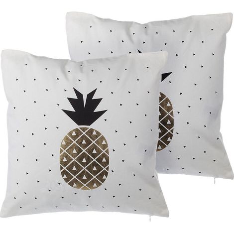 Dekokissen 2er Set YASMIN Baumwolle 45 x 45 cm Gold Weiß Schwarz Pflanzenmuster