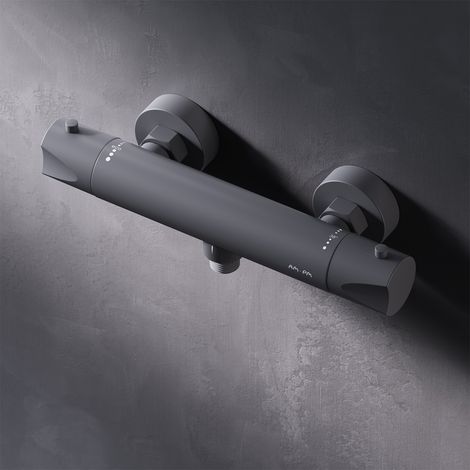 Am.Pm – Mitigeur thermostatique de douche noir – Cartouche à sécurité 38℃ – Finition laiton – Montage mural – Soupapes de retour intégrées (1/5)