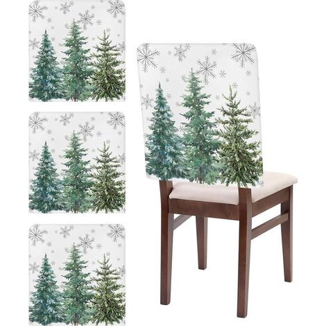 Set de 4 Housses de Chaise en Forme de Sapin de Noël, Amovibles, Lavables et Extensibles, avec Flocons de Neige, pour Salle à Manger, Cuisine et Fêtes de Vacances (1/4)