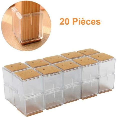 Silicone Chaise Casquettes Pieds Tampons Mobilier Table Couvre Protège Jambes Antidérapant Feutre (Carré-20PCS/30-35mm) (1/4)