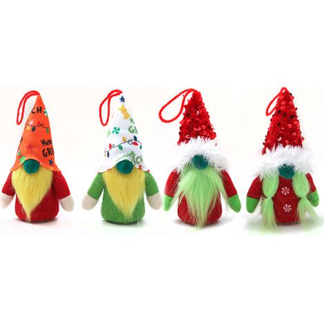 Lot de 4 décorations de Noël Grinch à suspendre, avec peluches lumineuses, pour sapin et décoration de Noël. (1/5)
