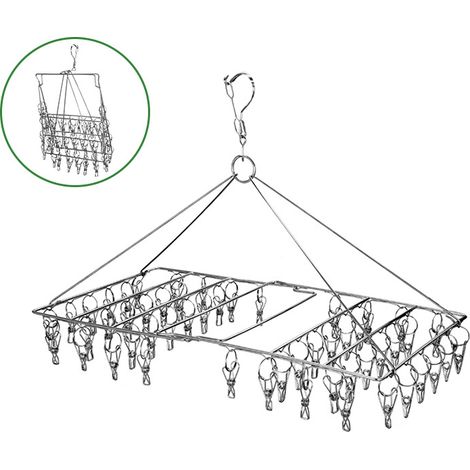 Cintre à chaussettes pour corde à linge, étendoir à vêtements, sèche-chaussettes pliable, 52 clips, sèche-chaussettes pliable en acier inoxydable