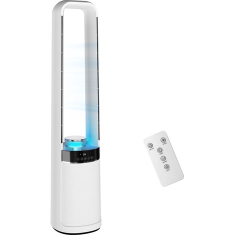 HOMCOM Bladeless Tower Fan with Oscillating, LED Lights, 3 Speeds, White