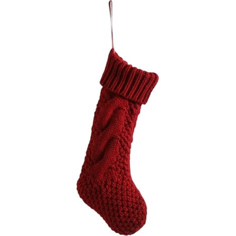 Chaussette De Noël Tricotée - 46 x 21 cm - Pour Décoration De Cheminée Ou Arbre De Noël - Rouge - Lot De 1 (1/5)