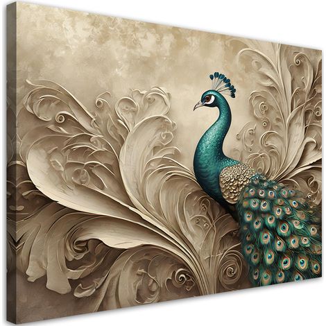Tableau déco Paon Oiseau Animaux Beige 90x60 (1/5)