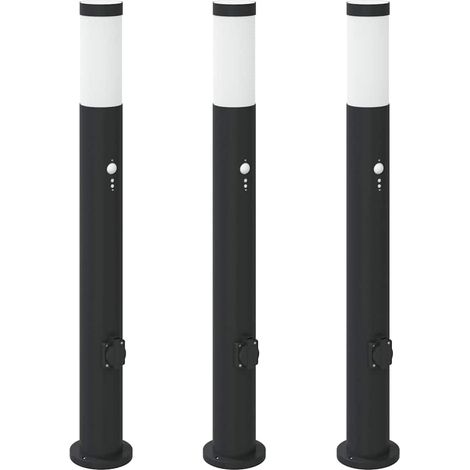 Bornes lumineuses avec détecteur et prise lot de 3 80 cm acier inoxydable IP44 vidaXL