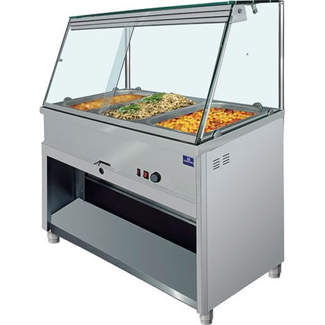 Comptoir bainmarie 4x GN 1/1 avec vitre vertical, +30°/+90°C 1400x700x1350 mm - VIRTUS