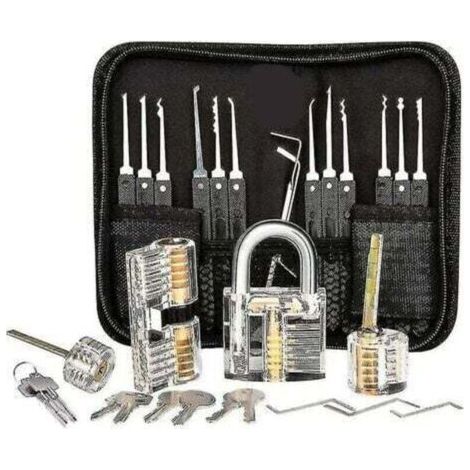 BARKBUSTERS Kit de crochetage de serrure , kit de crochetage de serrure de 25 pièces, outils de pratique avec 3 serrures transparentesaj (1/3)