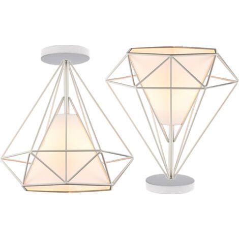 royaluxe- 2X Lampe À Suspension Rétro Vintage En Forme De Diamant 25CM (Blanc) Plafonnier Industriel En Métal Et Fer E27 Pour Restaurant Et Café (1/5)