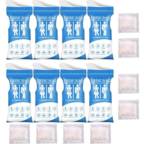 8 Pcs Blue Urine Bags Portable Toilet Standing Female Urinal Female Portable Toilet Urinal Male Portable Pee Standing Woman Toilet Camping Vomit Bag Car Urinal Man Travel (1/5)