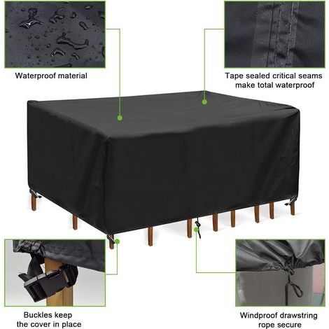 Gartentischabdeckung, wasserdichte rechteckige Gartenmöbelabdeckung, strapazierfähige UV-beständige Schutzhülle, 250 x 110 x 90 cm, Schwarz (1/4)