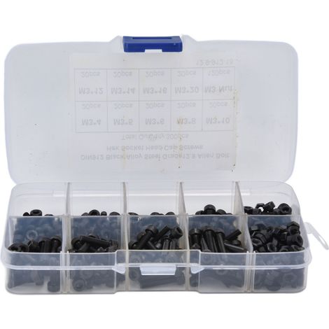 M3-Sechskantschrauben – Packung mit 300 Schrauben der Festigkeitsklasse 12.9 – Hochfestes Set – M3-Innensechskantschrauben (4–20 mm) – Sortiment mit 20 x M34, M35, M36, M38, M310, M312, M314, M316, M3 (1/5)