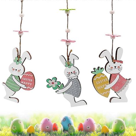 Lot de 3 lapins de Pâques en bois, décoration de Pâques, décoration de lapin de Pâques, Pâques (1/5)