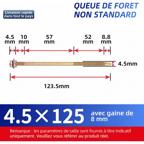 Vis autoperceuses tête hexagonale 125 mm acier zingué lot de 120 pièces avec douille 125 mm 120 1 kg – Livraison gratuite
