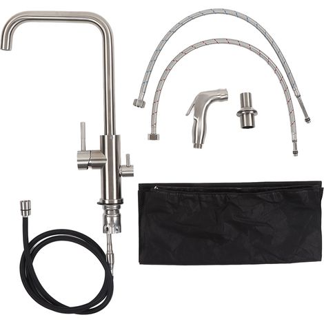 Robinet en acier inoxydable G1/2 avec pistolet de pulvérisation haute pression - Pistolet de pulvérisation portatif extractible pour robinet de cuisine à eau chaude et froide (1/5)