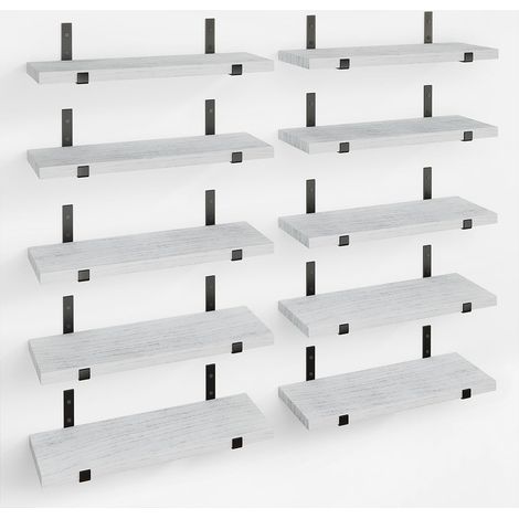 Set 10 Mensole in Legno Grigio da Parete Scaffalatura Muro Salvaspazio 40.5x15cm (1/5)