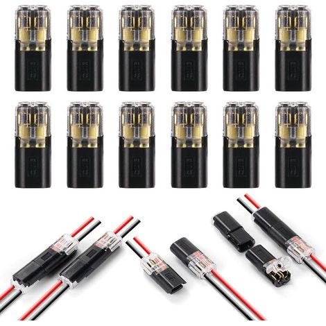 Connecteurs de Fil Basse Tension, 12 Pièces 2 Broches Cable Connectors Connecteur Electrique pour Câble 18-22 AWG (Noir) (1/5)