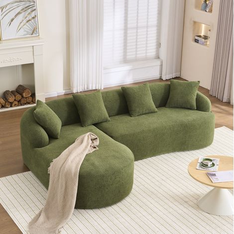 Sofá rinconera modular curvo 3 plazas con chaise longue izquierda, chenilla, verde DESVIAE (1/5)