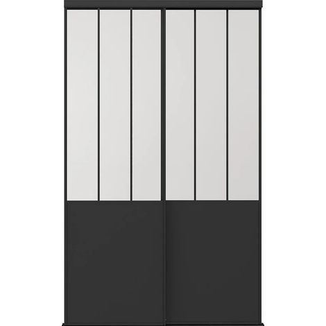 Portes de placard coulissantes en acier - Noir et verre trempé dépoli - H250 x L130 cm - BELASI