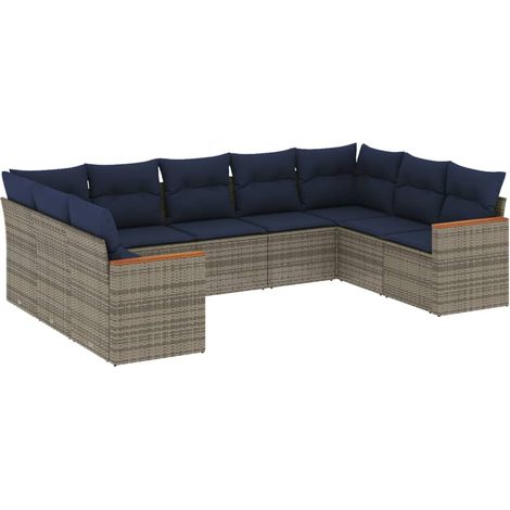 Maison Exclusive - Set Divani da Giardino 9 pz con Cuscini Grigio in Polyrattan