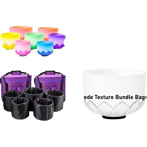 Juego de cuencos tibetanos de cristal, afinados a 432 Hz, colección de 7 piezas, Juego de 7 - Lotus con (1/2)