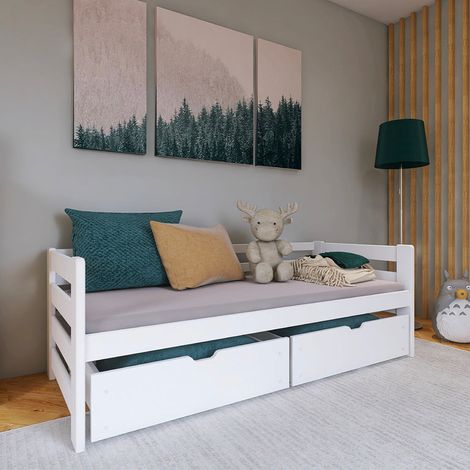 Letto 90x190 sommier e cassetti inclusi Erwan Bianco (1/3)