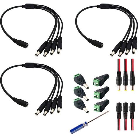 3 x DC Câble Répartiteur 1 à 4 voies,12V DC Power 5.5x2.1mm Pigtail Mâle Femelle,3 x Câble Fil de Fiche,3 x DC Connecteur d'alimentation Mâle et Femelle de Adaptateurs Prise (1/5)