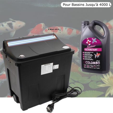 Filtre Bassin + Clarificateur UV Stérilisateur 9W + Bactéries 1000 ml Pour Bassin De Jardin, Jusqu'à 4000 Litres (1/5)