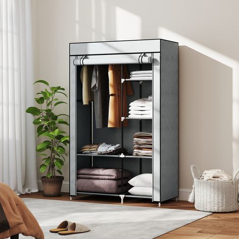 Armoire pliable en tissu, penderie portable avec 6 étagères et 1 tringle pour chambre, 103 x 43 x 162,5 cm, grise