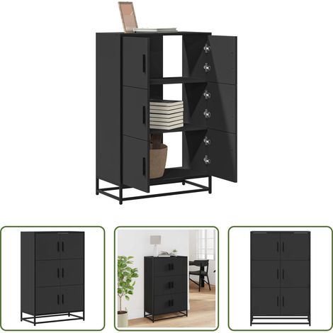 Metall Hochschrank - Highboard Schwarz 68x35x106,5 cm Holzwerkstoff und Metall (1/5)
