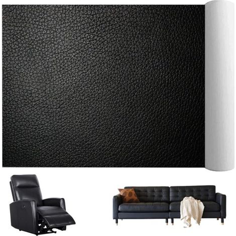 Simili cuir autocollant noir, 40 x 150 cm, rouleau de simili cuir, chiffon de réparation, kit de réparation cuir, patchs en cuir, réparation de canapé, réparation de meubles (1/5)