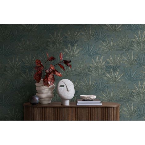 Papier peint feuilles vert olive Papier peint palmier vert foncé en Vlies, idéal pour le salon et la chambre (1/4)
