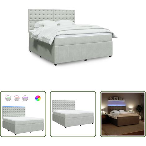 vidaXL LED-Beleuchtung - Boxspringbett mit Matratze Hellgrau 180x200 cm Samt (1/5)