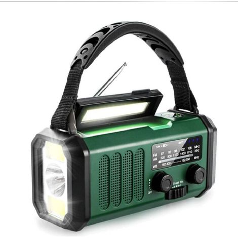 Radio météo d'urgence universelle 20 000 mAh à manivelle, alimentée par énergie solaire, AM FM, avec lampe torche et chargement USB (verte) (1/5)