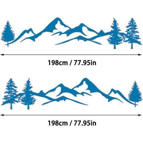Autocollant Voiture - Vinyle - Montagne Arbre Forêt - Pour Camping-Car Remorque Camion - 198 x 40 cm - 2 Pièces (1/4)