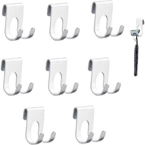 Set di 8 supporti per rasoio da doccia,colore argento,senza bisogno di forare,ganci in alluminio per bagno,elevata capacità di carico (1/2)
