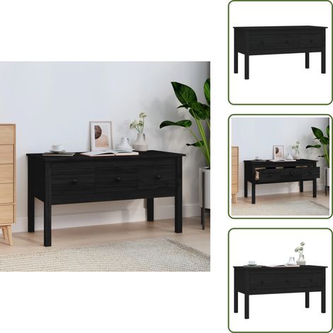 Table basse Noir 102x49x55 cm Bois massif de pin - Table Basse - Meuble TV - Table D'appoint - Table Ronde - Mobilier Salle Séjour (1/5)