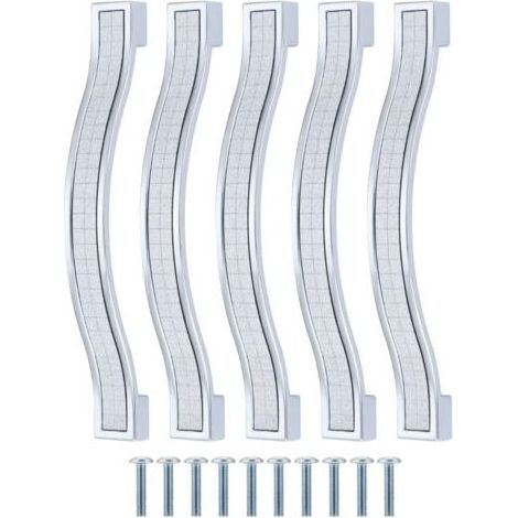 Lot de 5 poignées de tiroir en alliage strass cristal pour commode armoire de cuisine placard, Silver, 128MM-5PCS (1/5)