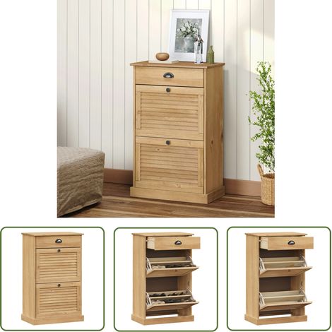The Living Store Schuhschrank VIGO 60x35x96 cm Massivholz Kiefer - Schuhschrank - Holzschrank - Massivholzmöbel - Garderobe - Einbauschrank (1/5)